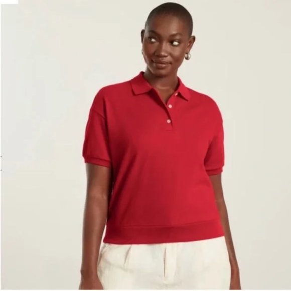 NWT Everlane The Oversized Short Sleeve Polo Shirt Red S - Picture 1 of 12
